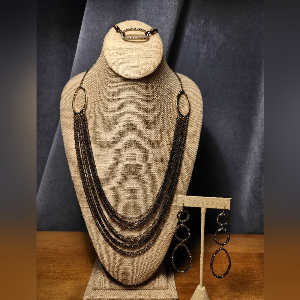 Chloe + Isabel Crystal Pave Link Multi-Strand Necklace + Earrings + Bracelet